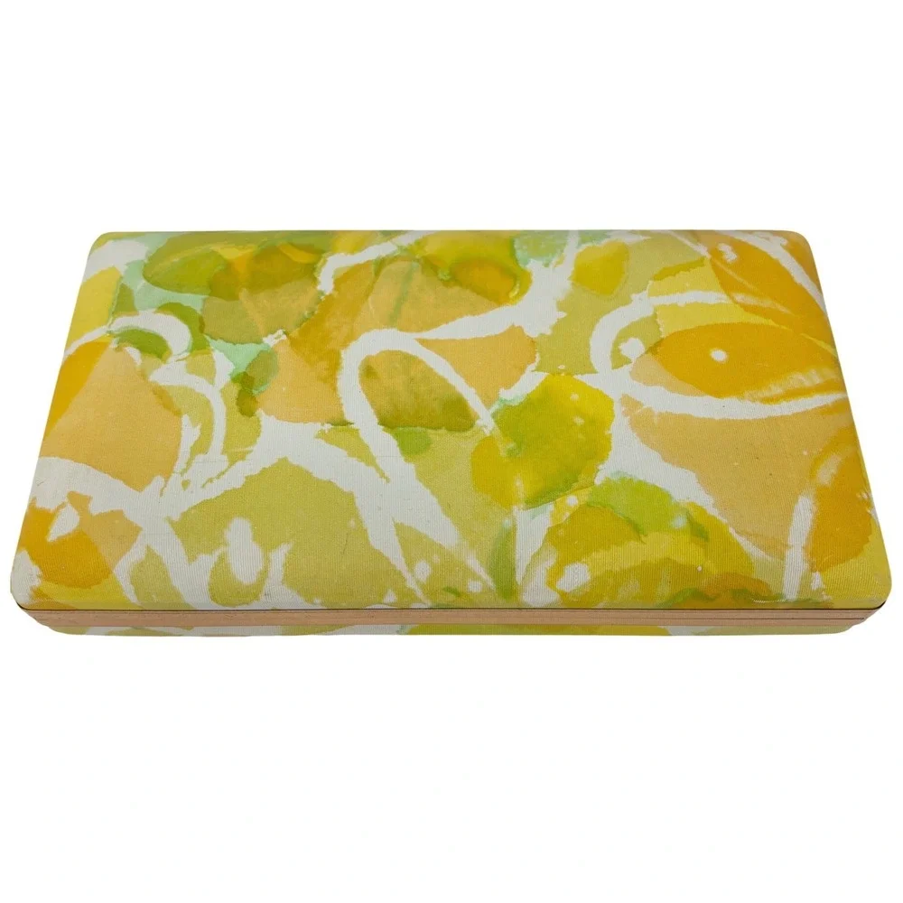 Mele Vintage Jewelry Box Psychedelic Floral Yellow Green MCM Earring Organizer